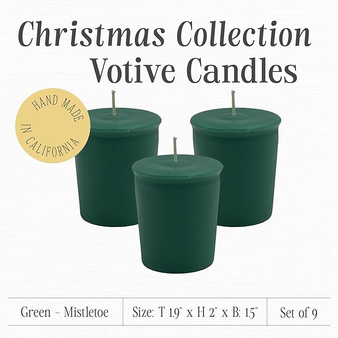Mister Candle Bayberry Scented Votive Candles, Holiday & Christmas Collection with Essential Oils, 15 Hour Burn Time Each, Made in USA, Set of 9 (Bayberry)