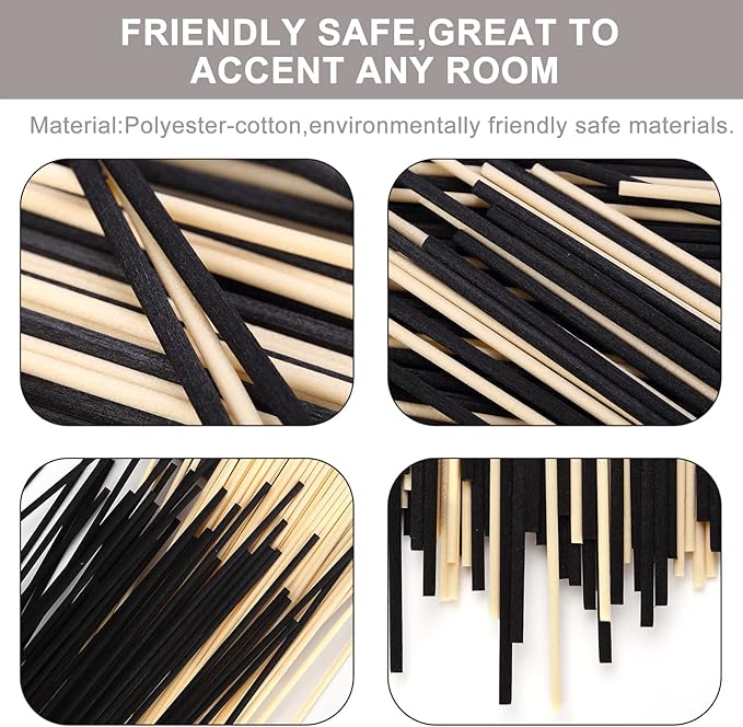 HOSSIAN Reed Diffuser Sticks - Reed diffusers-Reed Sticks -Diffuser Glass Bottles-Diffuser Refills- Natural Rattan Wood Replacement for Aroma Fragrance (7.87" *3.5mm Black and Beige)