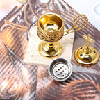 Yawlsow Incense Burner, Frankincense Charcoal Incense Stand, Bakhoor Incense Burner Holder, Ideal for Aromatherapy, Yoga and Spa, Home and Christian Church Censer, (Gold)
