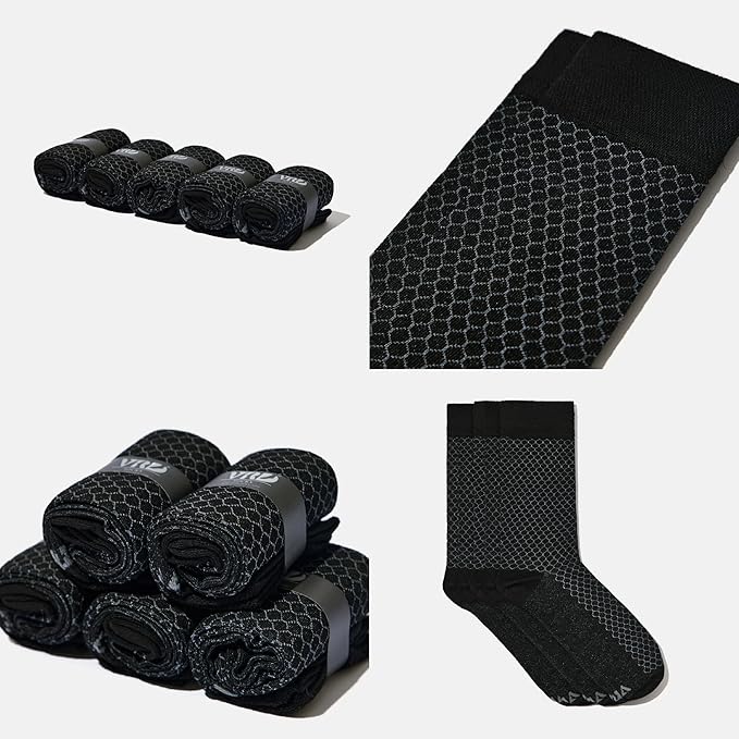 VRD Men’s Dress Socks, Bamboo 5-Pack Mens Socks, Mid Calf Length, Crew Socks Gift for Men Shoe Size 8-13
