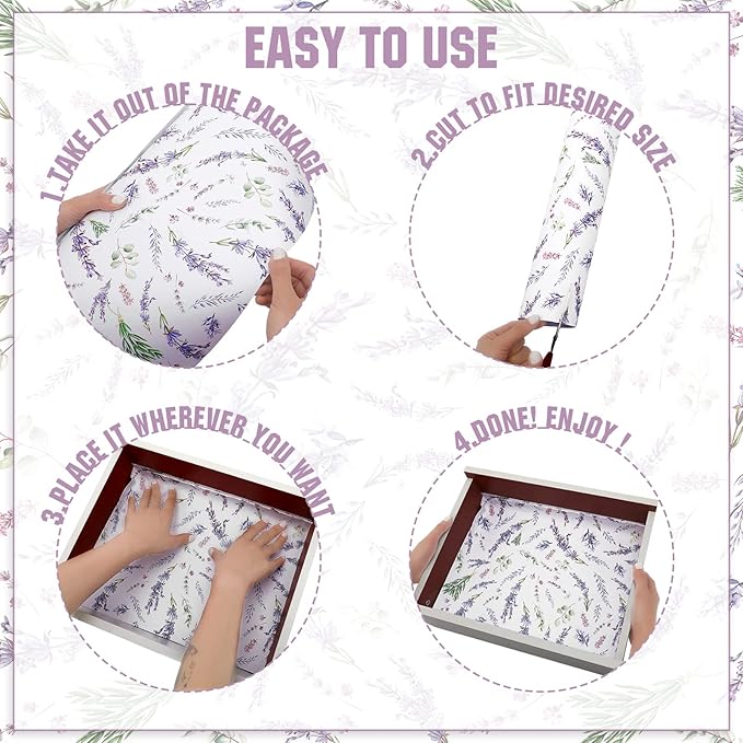 BBTO 20 Sheet Fragrant Drawer Liners for Dresser Scented Cabinet Paper Liners for Shelves 15.8 x 22 Inches Non Adhesive Drawer Paper Mats for Home Shelf Close (Lavender)