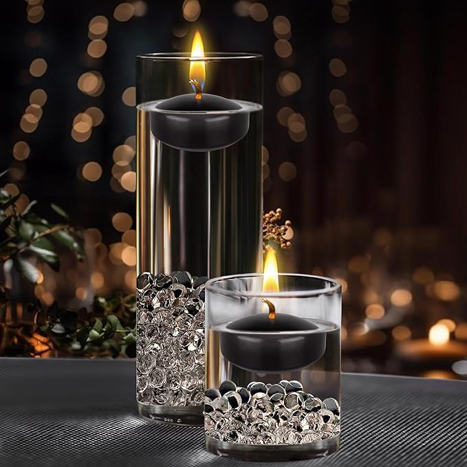 Mega Candles 24 pcs Unscented Black Floating Candles, Hand Poured Wax Candle 2 Inch Diameter, Home Décor, Wedding Receptions, Occasions, Festivities, Events, Meditations, Tranquility, Spa