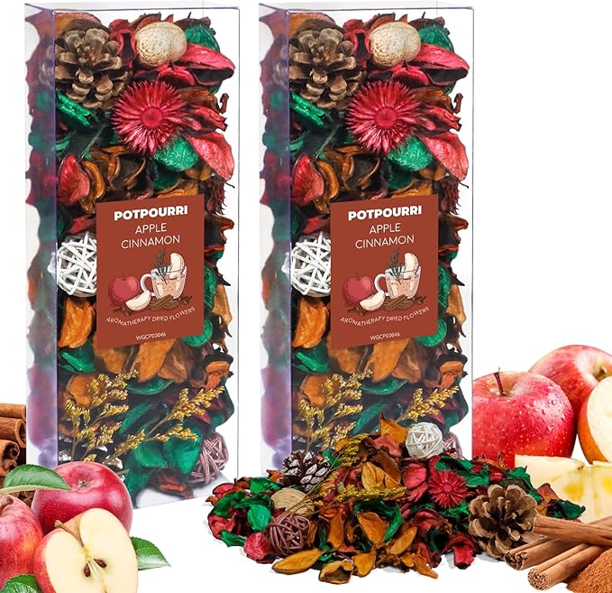 SCENTORINI Potpourri Bags, Potpourri Vase Filler, 10.44 oz Apple Cinnamon Scented Bowl Fillers for Home Decor, Dried Flower for Coastal Bathroom Beach Decor