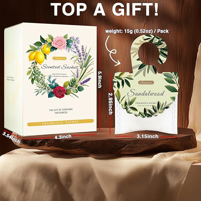 15 Packs Sandalwood Scented Sachets Bag for Drawers and Closets, Air Freshener for Home Fragrance Sachet, Long-Lasting Hanging Closet Deodorizer Smell Goods for House