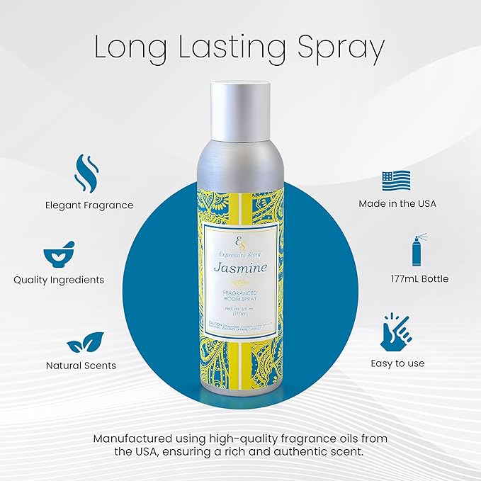 Room Spray Air Freshener - Long Lasting Jasmine Aroma for Home, Bathroom, kitchen, Office & Car – Air freshener for home 6 FL Oz