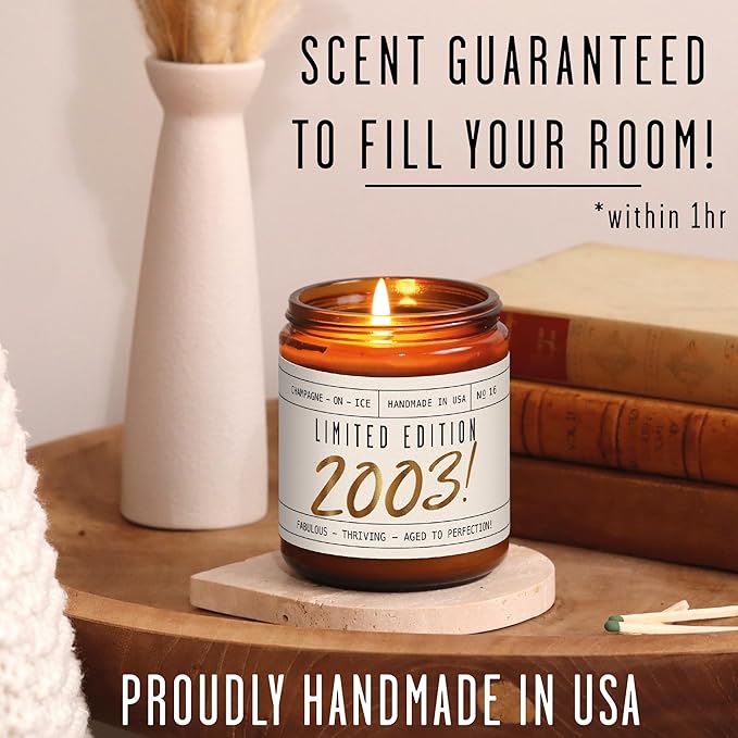 22nd Birthday Gifts for Women - 'Limited Edition 2003' Soy Candle, w/Champagne on Ice I 22 Birthday Gifts for Women I 22rd Gift for Her Ideas I 9oz Reusable Jar, 50Hr Burn, Made in USA