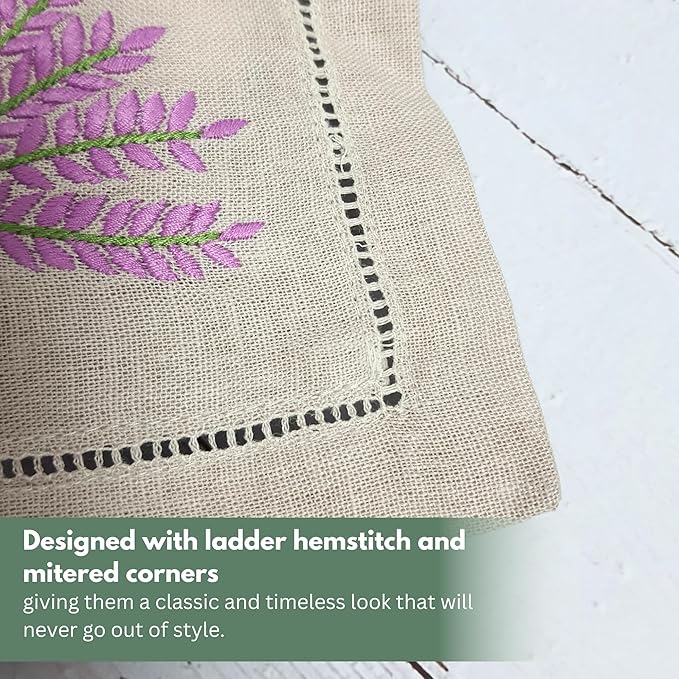 Hcraft Hand Embroidered Lavender Sachet Bags, 6"x6" Set of 3 Embroidery Natural Linen, Lavender Sachets for Drawers and Closets, Dried Lavender