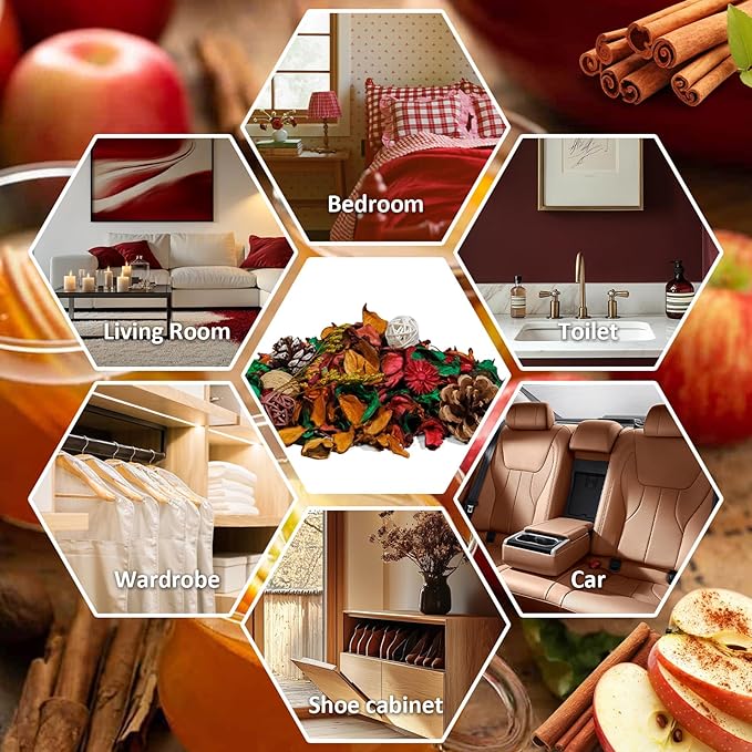 SCENTORINI Potpourri Bags, Potpourri Vase Filler, 10.44 oz Apple Cinnamon Scented Bowl Fillers for Home Decor, Dried Flower for Coastal Bathroom Beach Decor