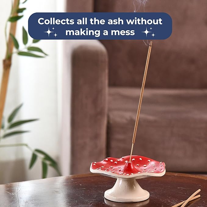 Folkulture Mushroom Incense Holder for Sticks and Table Decor, Aluminium Ash Catcher for Gifting