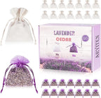 24 Pack Cedar and Lavendar Home Fragrance for Drawers and Closets - Stop Clothes Damage, Cedar Chips and Natural Dried Lavender Sachets Bags