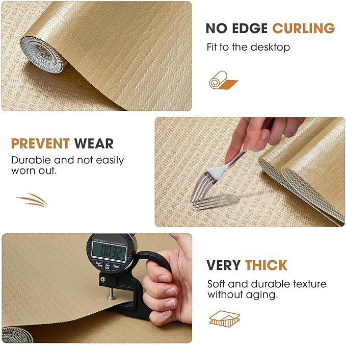 Shelf and Drawer Liner, Kitchen Cabinet Liners Non-Adhesive Thick Non-Slip Waterproof Washable Fragrant Mats Protect Dresser Shelves Cupboard Bathroom Cabinets, Beige, 18 in X 30 FT