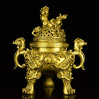 Top Brass Incense Burner & Holder Censer - Handmade for Home Decor, Meditation Decor, Spiritual Gifts, Zen Decor, Suitable for Incense Coil and Incense Cones,Chinese New Year Decoration (Oversized)