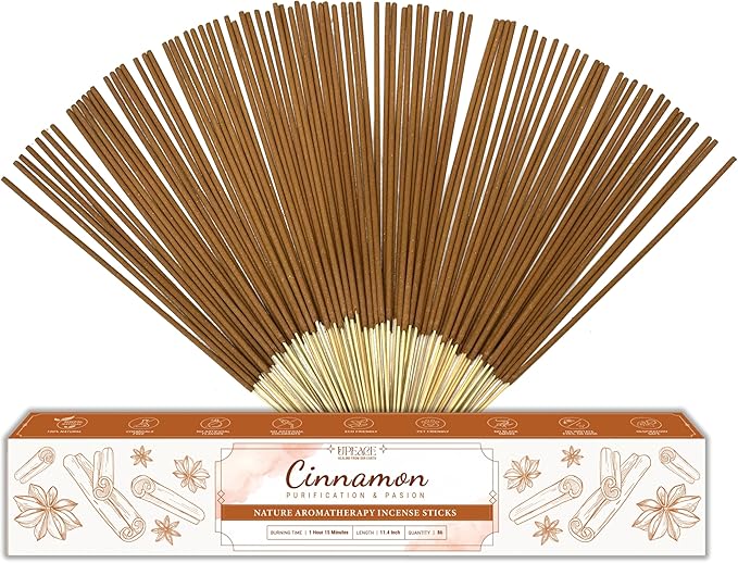 Organic-Natural-Non-Toxic-Cinnamon-Incense-Sticks (86 Agarbatti Sticks) | 75 Minutes Long Lasting Burn for Positive Vibes, Relaxation, Aromatherapy, Air Purification, Meditation, Protection