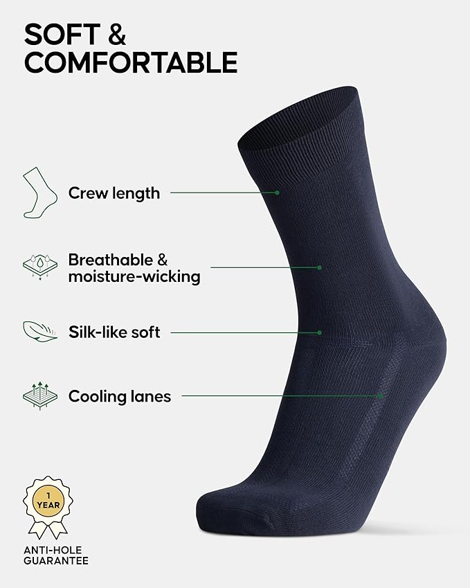 DANISH ENDURANCE Viscose Dress Socks, Premium, Soft, Breathable, Dress Socks for Men & Women, Unisex, 6-Pack