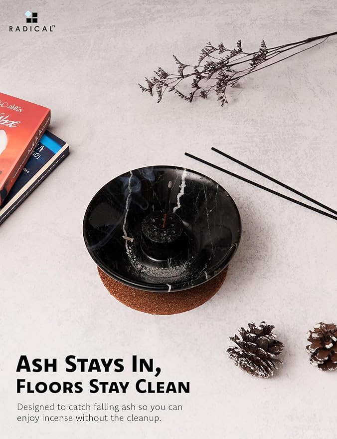 Radicaln Marble Incense Holder 5.5" Inches Black Handmade Palo Santo Stick for Home Décor, Modern Incense Holder for Sticks, Citronella incenses Stick for Room & Office Aromatherapy