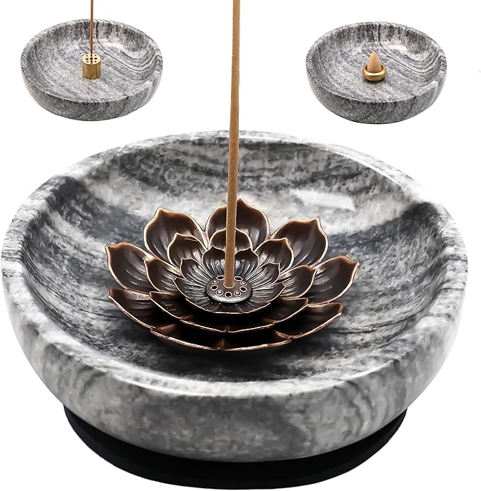 SuperLarge Handmade Natural Marble Incense Holder for Sticks and Cones-with 9 Holes, Multi-Functional Incense Burner Holder for Incense Sticks and Cones, Perfect Home Decor (5.91inch)