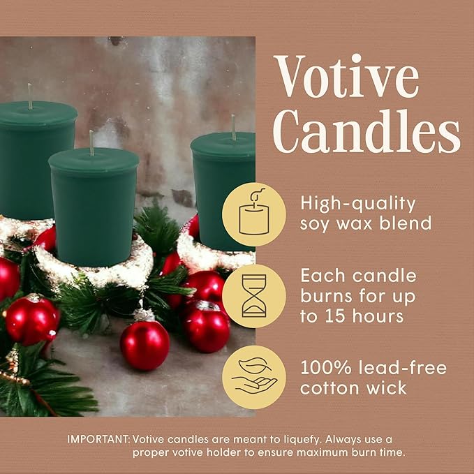 Mister Candle Bayberry Scented Votive Candles, Holiday & Christmas Collection with Essential Oils, 15 Hour Burn Time Each, Made in USA, Set of 9 (Bayberry)