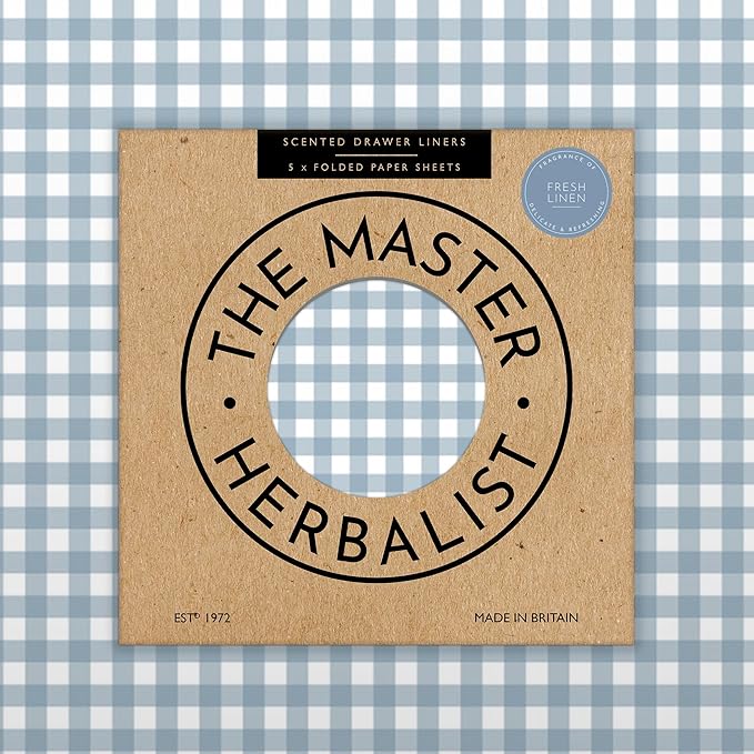 Fragrant Fresh Linen SCENTED DRAWER LINERS in a DUCK EGG BLUE GINGHAM Design | Pack of 5 Sheets | Contains Essential Oils | MADE IN THE UK.