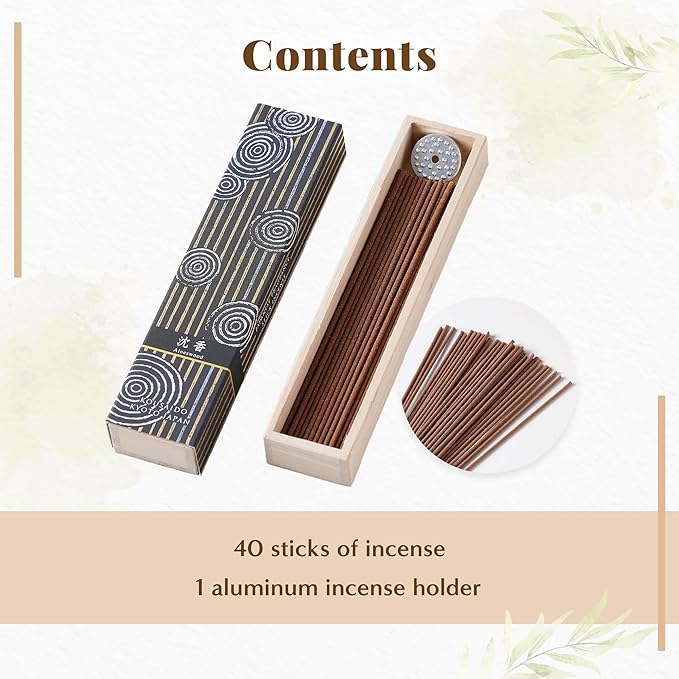 Hasegawa Hyakurakuko Premium Japanese Sandalwood Incense - Long Type, 40 Sticks with Aluminum Holder, 20-30 Min Burn Time, Made in Japan 線香 百楽香 (Agarwood)
