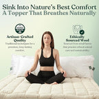 Organic Merino Wool Mattress Topper - Luxury Pillow Top Mattress Pad, Handmade, Non-Toxic, Cooling & Hypoallergenic, Natural Back Pain Relief, Sustainable Bedding (Twin XL)
