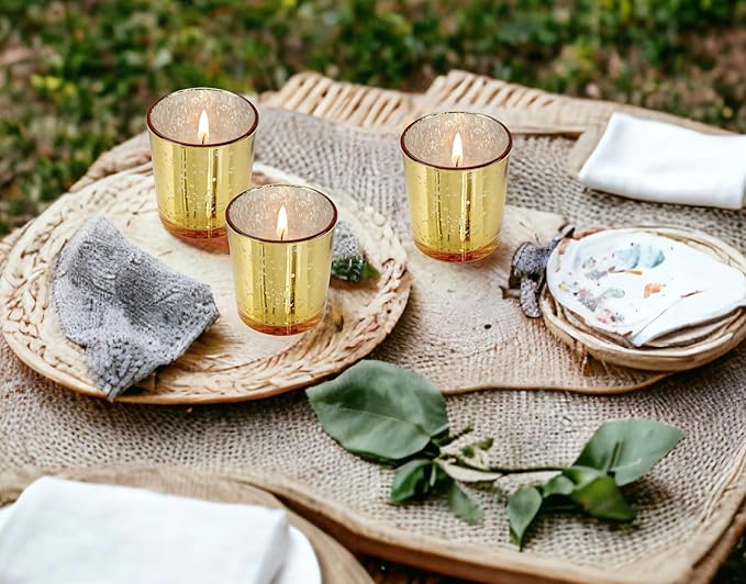 Mister Candle - Citronella Scented Gold Mercury Filled Glass Votive Candles Jar, Perfect Home Decoration, Wedding Favors Hand Poured in USA (Set of 12) (Citronella)