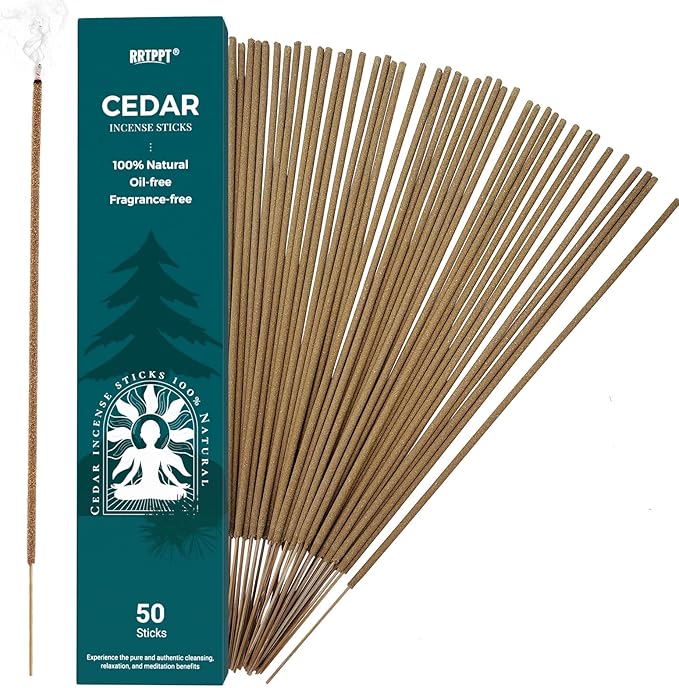 Cedar Incense Sticks (50 Sticks), 100% Natural sustainably harvested Cedar, Suitable for Yoga, Meditation, Relaxation, and Spiritual Purification
