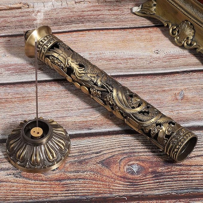 Incense Stick , Bronze Tone Dragon Phoenix Pattern Incense Stick Holder for Home Decoration Office Birthday Gift