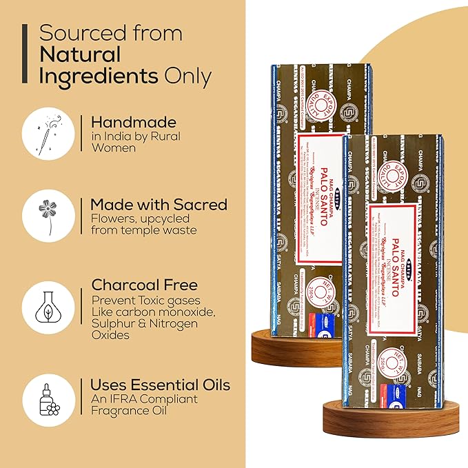 Satya Palo Santo Incense Sticks 250 gmx 2 Pack (500 GMS), Insenses with Raajsee insence Holder Bundle, Nag Champa Natural Incenses