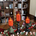 Flashing Flameless Candles with String Light, Battery Powered Candle, Recessed String LED Candle, Indestructible Plexiglass Candles with Remote Control, 3 Piece Set, Red