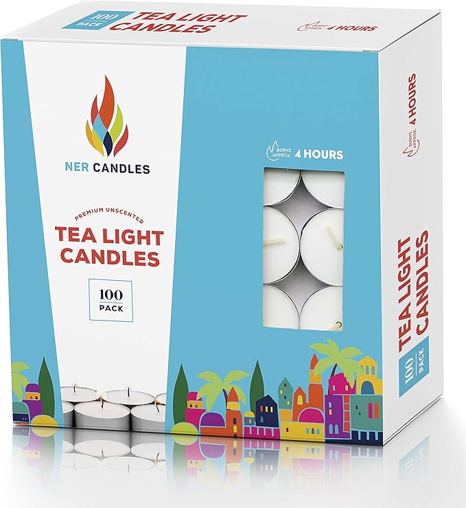 Tea Lights Candles - 4.5 Hour Burn Time - 100 Pack Bulk Candles - White Unscented - Travel Candles - Shabbat Candles - Long Burn Time