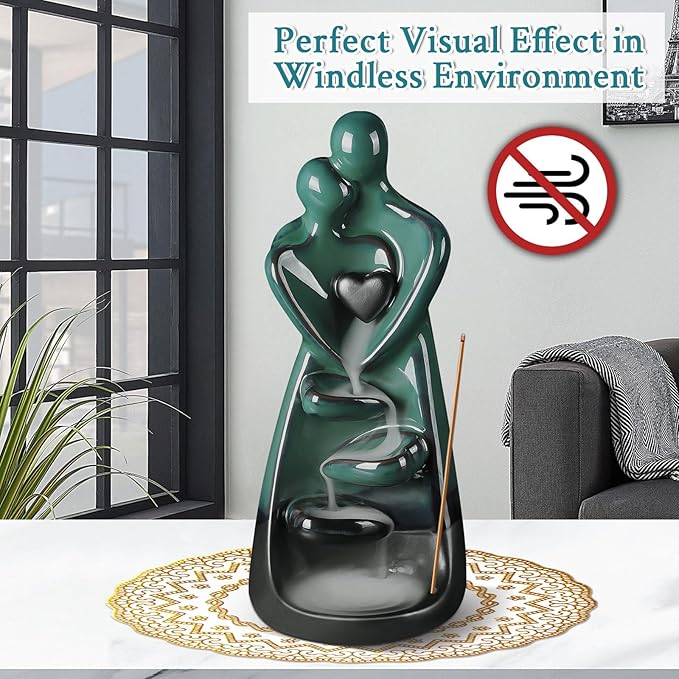 Ceramic Incense Burner, Waterfall Lovers Incense Holder with 30 Incense Sticks 20 Incense Cones, Creative Incense Waterfall Ornament, Backflow Incense Burner Holder, Zen Garden Meditation Home Decor