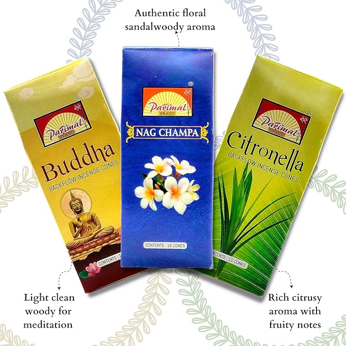 Backflow Incense Cones for Waterfall - [Improved] (10 Variants,100 Cones) Dragons Blood Incense, Lavender Incense Cone, Nag Champa Palo Santo Cones | Creates Meditative Waterfall Fountain