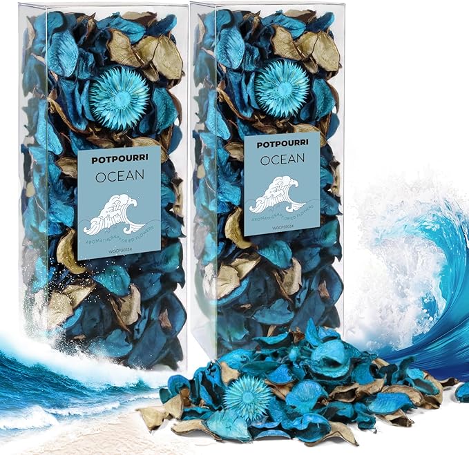 SCENTORINI Potpourri Bags, Potpourri Bowl Filler, Blue Vase Filler, 10.44 oz Ocean Scented Bowl Fillers for Home Decor, Coastal Bathroom Beach Decor