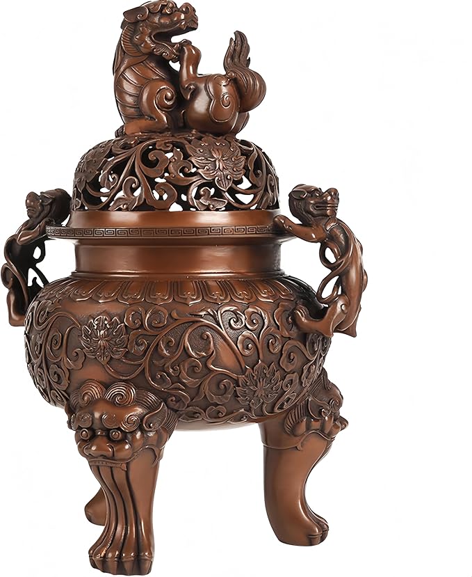 Top Brass Incense Burner & Holder Censer - Handmade for Home Decor, Meditation Decor, Spiritual Gifts, Zen Decor, Suitable for Incense Coil and Incense Cones,Chinese New Year Decoration (Extra Large)