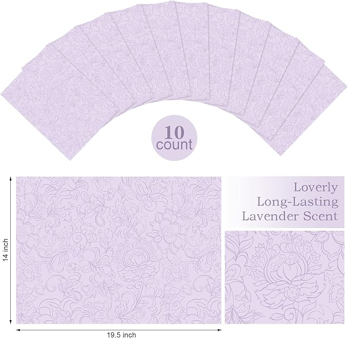 10 Sheets Drawer Liners for Dresser Scented Drawer Liners Non Adhesive Scented Paper for Fragrant Home Shelf Closet(Lavender,Cute Pattern)