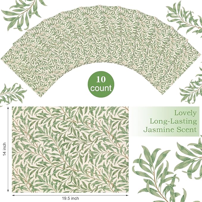 10 Sheets Drawer Liners for Dresser Scented Drawer Liners Non Adhesive Scented Paper for Fragrant Home Shelf Closet(Linen,Greenery)