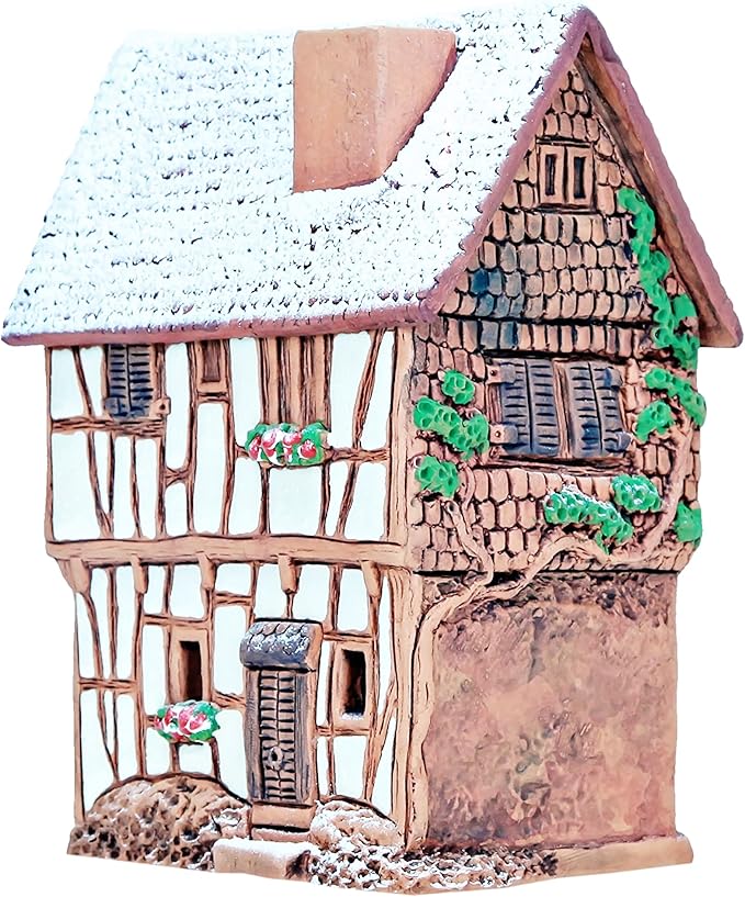 Ceramic Houses Collection - Handmade Miniature of Historic Winery in Bernkastel-Kues, Germany - Candle, Cone Incense Holder R255, Winter Edition