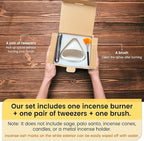 Handcrafted Natural Clay Smudge Pot-Mini Chimenea Incense Holder for Sage, Copal & Palo Santo-Aromatherapy Burner with Unique Design-Perfect Anxiety Relief Gift for Women, Zongzi Style, White