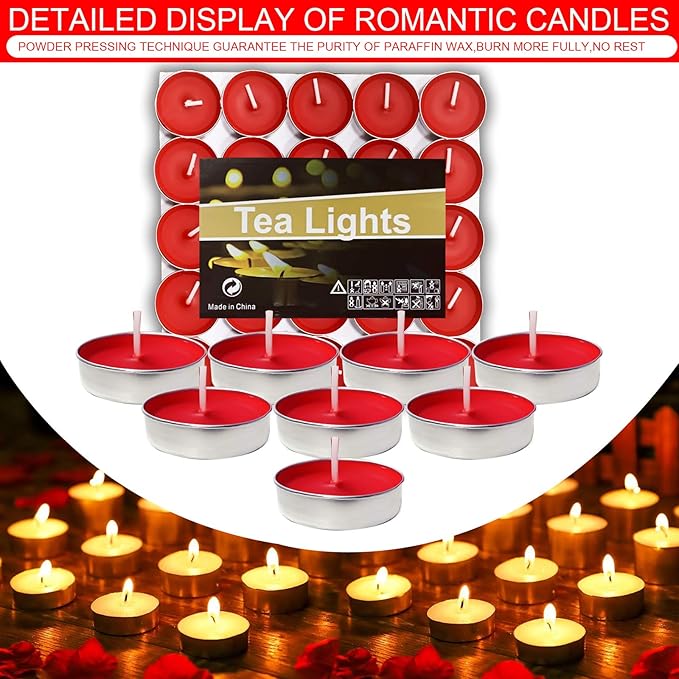 OUO Tea Lights - 50 Pack Smokeless, Dripless & Long Lasting Mini Tealight Candles for Mood, Dinners, Parties, Home Decoration, Wedding, Crafts (Yellow)