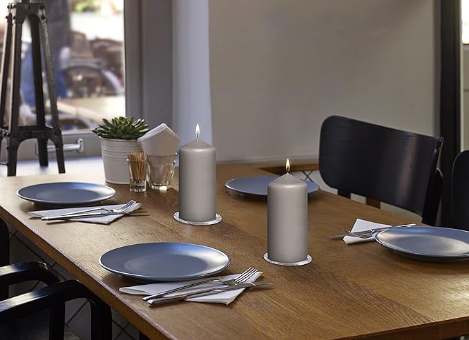 BOLSIUS 8 Grey Pillar Candles - 2.75 x 5 Inches - Premium European Quality - Individually Wrapped - 43 Hours Burn Time - Dripless & Smokeless - Unscented Dinner, Wedding & Restaurant Gray Candles