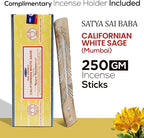 Satya Californian White Sage Incense Sticks 250 gm Pack, Sai Baba Insenses with Raajsee Insence Holder Bundle, Nag Champa Natural Incense