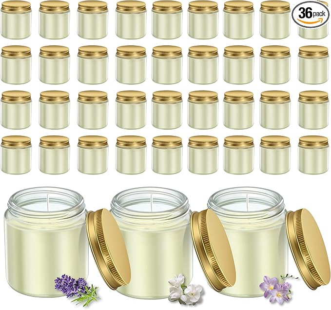 ACITHGL 36 Pcs 4oz Mini Mason Jar Candles Small Scented Candles Bulk Aromatherapy Ideal Souvenir Favors for Wedding Birthday Party (Freesia, Lavender, Jasmine, Gold)