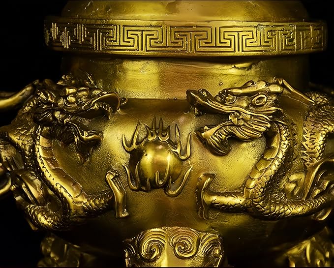 Top Brass Incense Burner & Holder Censer - Handmade for Home Decor, Meditation Decor, Spiritual Gifts, Zen Decor, Suitable for Incense Coil and Incense Cones,Chinese New Year Decoration (Large)