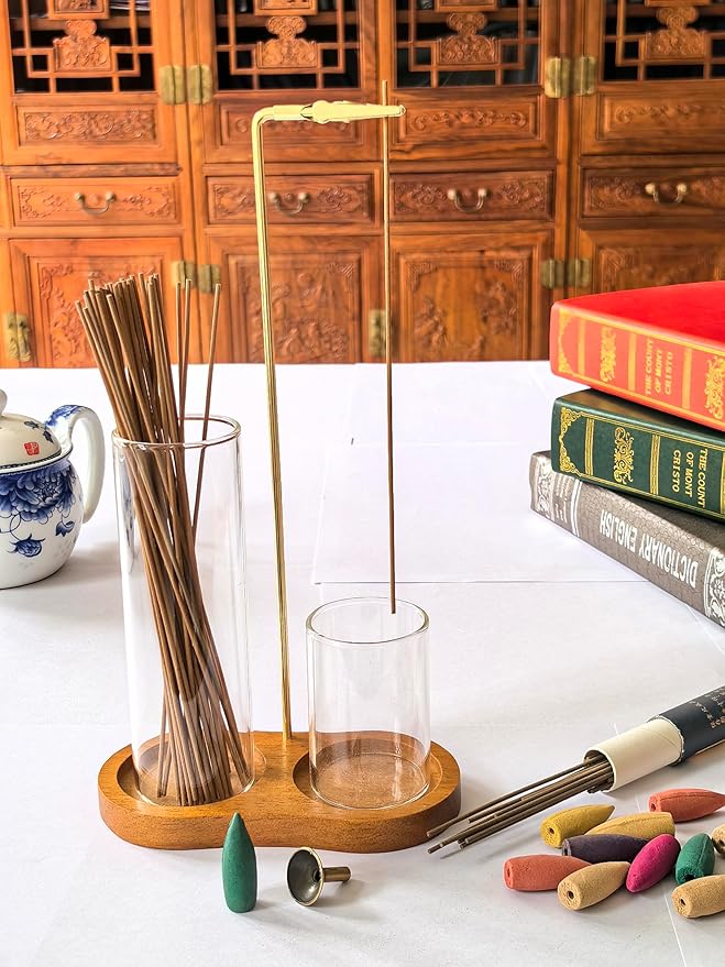 2 in 1 Glass Incense Holder & Burner with Ash Catcher – Decorative Incense Stick Holder for Aromatherapy, Yoga, Meditation