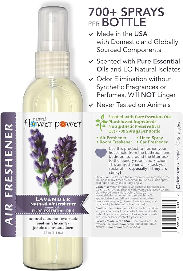 Air Freshener Spray - Odor Eliminator with Essential Oils for the Home, Car & Fabric - Cruelty Free & Vegan - 2 Pack with Lavender and Lemongrass - 2 x 4 oz