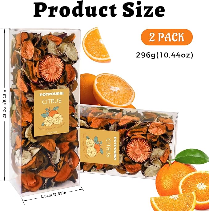 SCENTORINI Potpourri Bags, Citrus Scent, Potpourri Vase Filler, 10.44 oz, 2 Pack Home Fragrance Sachet Dried Flower, Bowl Fillers for Home Bathroom Coastal Decor