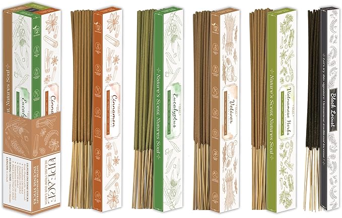 Upeace-Organic-Non-Toxic-Incense-Sticks-Variety Pack (131 Agarbatti Sticks) | 75 Minutes Long Lasting Burn with Natural Cinnamon, Eucalyptus, Vetiver, Vietnamese Mixture Herbs