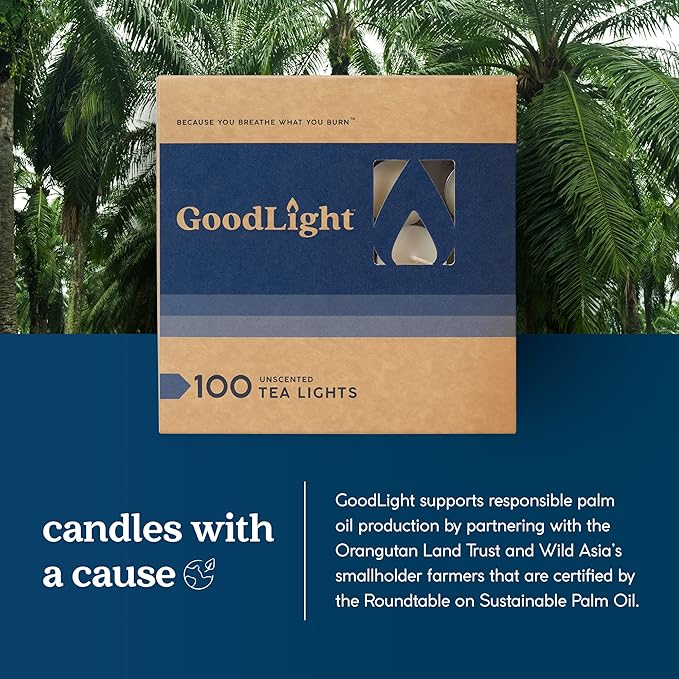 GoodLight Unscented Vegan and Paraffin-Free Tea Light Candles (100 Candles)
