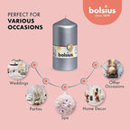 BOLSIUS 8 Silver Pillar Candles Metallic - 2.75 x 5 Inches - Premium European Quality - Individually Wrapped - 43 Hours Burn Time - Dripless & Smokeless - Unscented Dinner, Wedding & Decor Candles