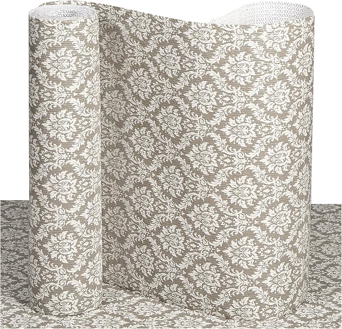 Drawer and Shelf Liner, Non-Slip Kitchen Cabinet Liners Non-Adhesive Thick Strong Grip Waterproof Washable Mats Protect Dresser Shelves Cupboard Bathroom Cabinets, Boho: Beige, 18 in X 20 FT